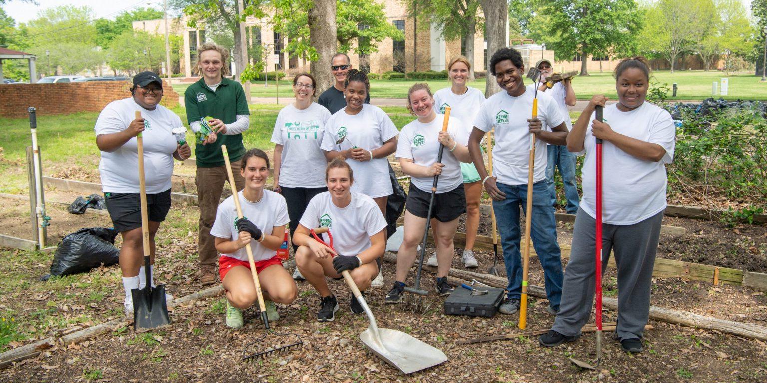 Students volunteering in community garden for the Big Green Event.